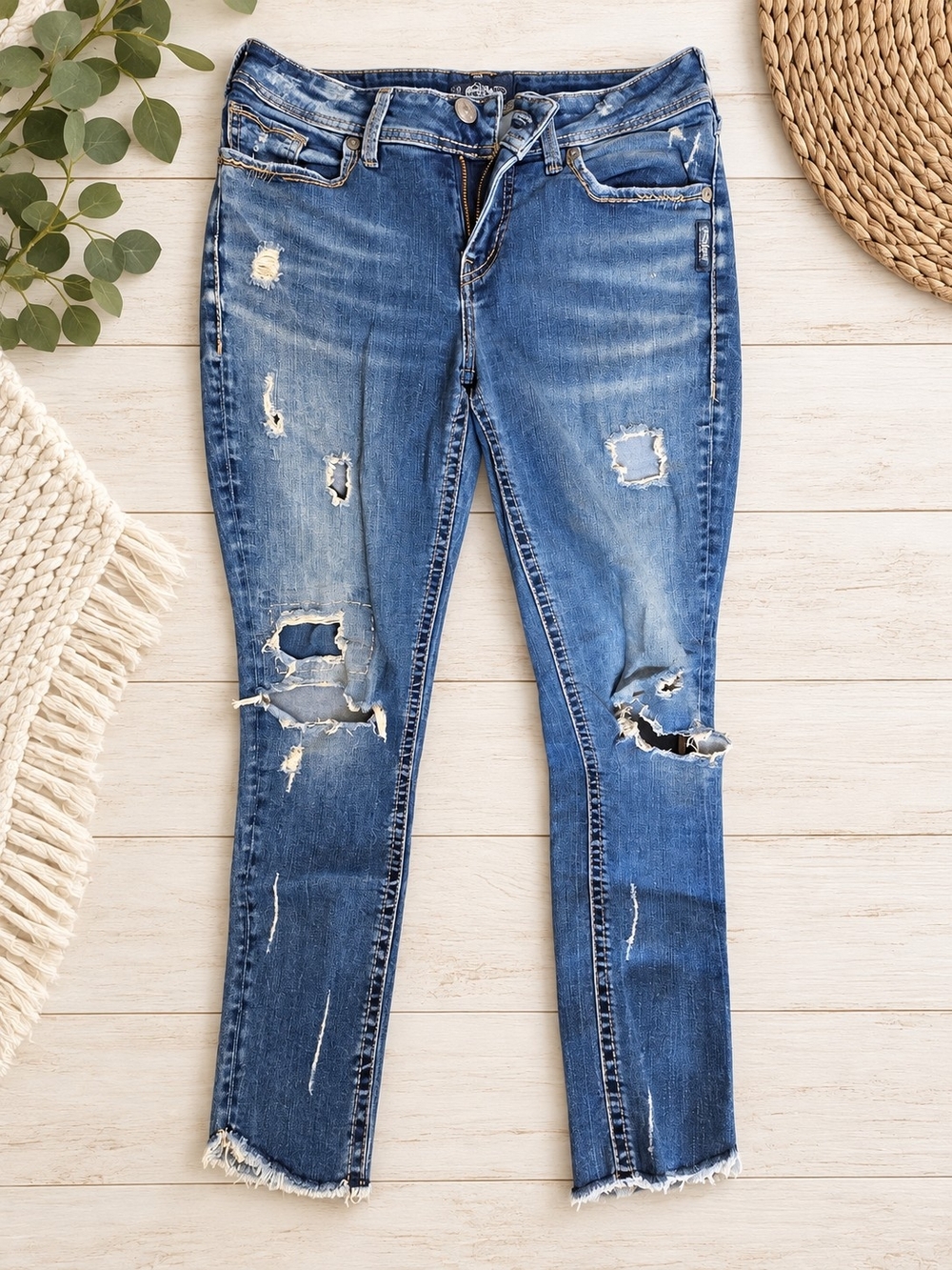 Silver Jeans Co. Suki Ankle Skinny Distressed Jeans W29 L27
